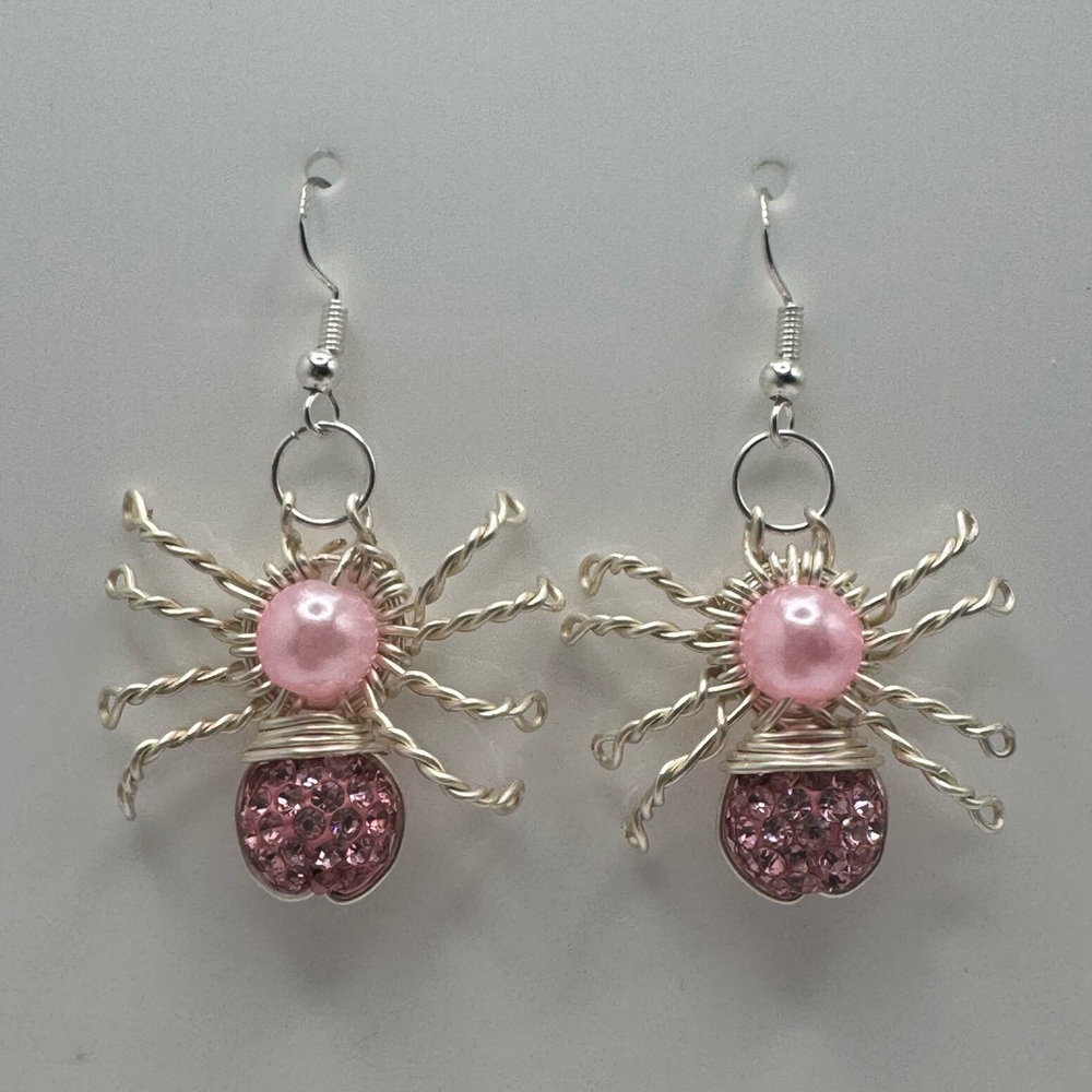 Handcrafted Pink Spider Drop Earrings